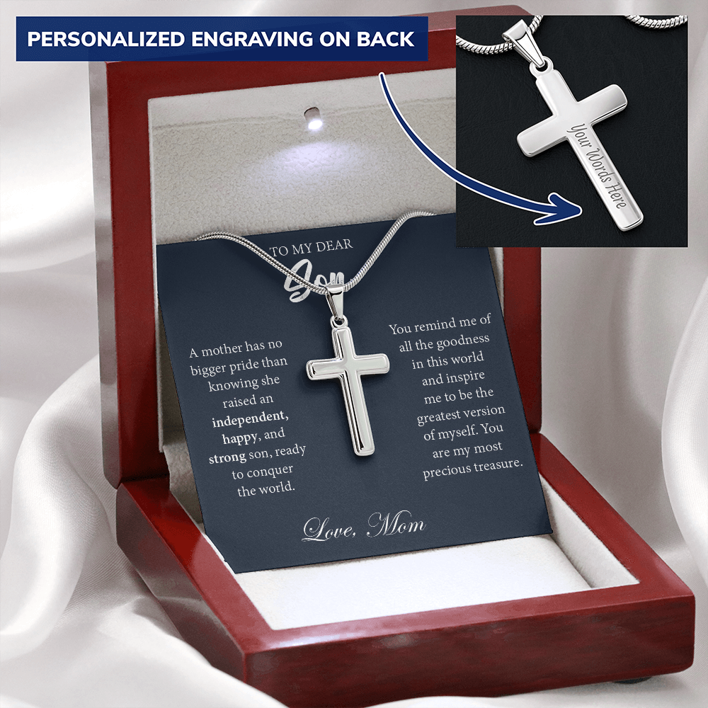 Engraved Cross Necklace Gift for Son