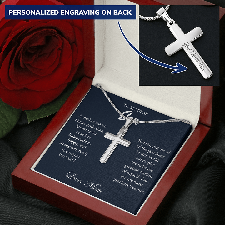 Engraved Cross Necklace Gift for Son