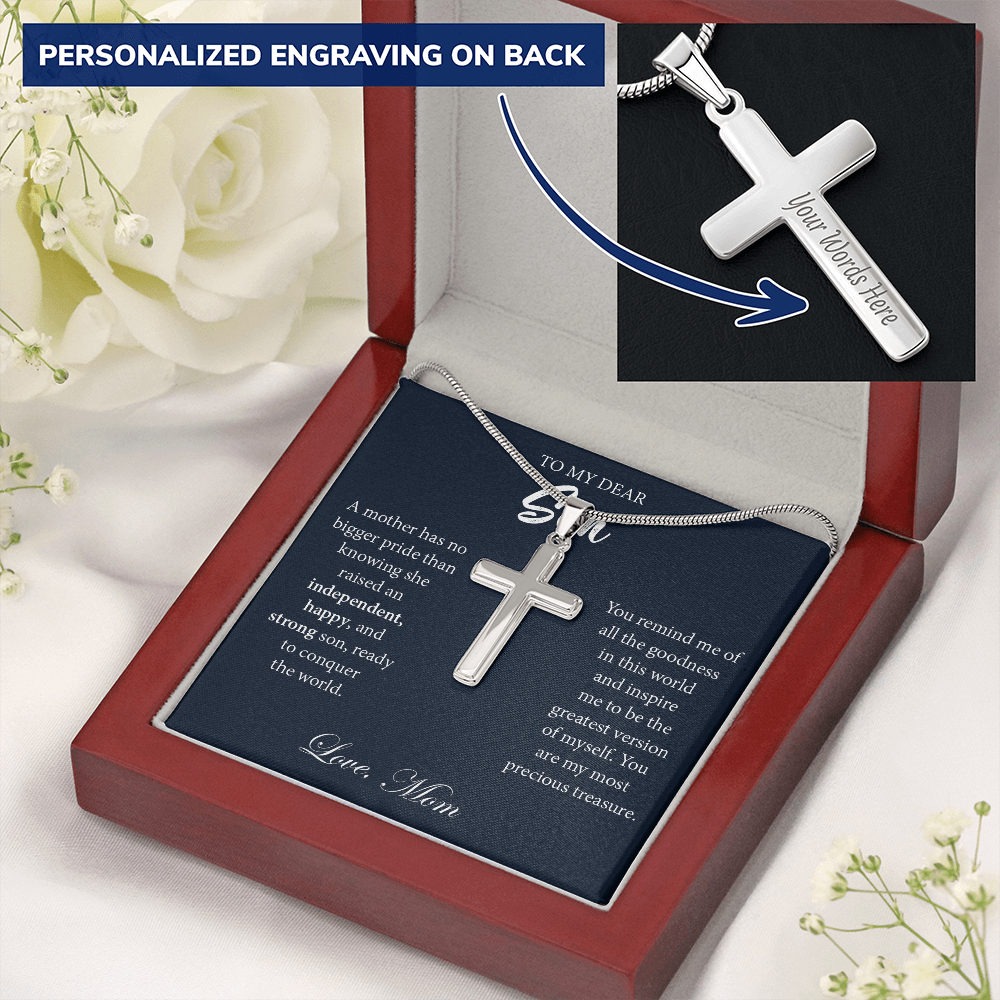 Engraved Cross Necklace Gift for Son