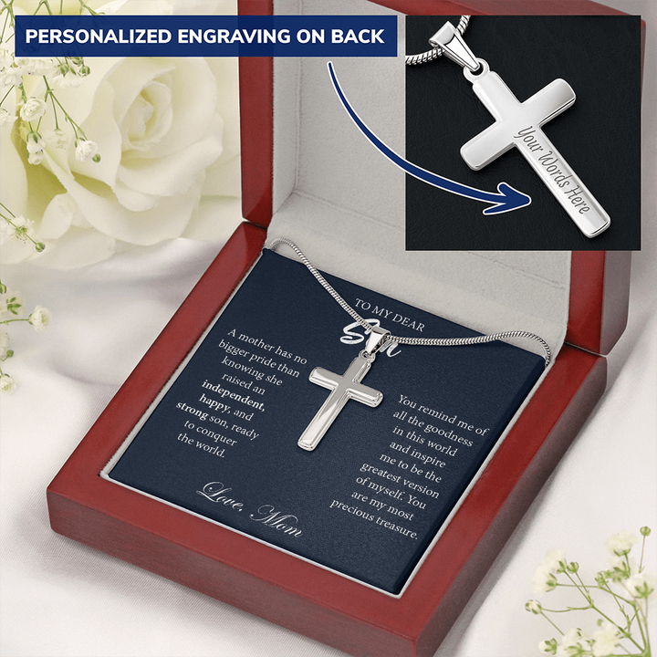 Engraved Cross Necklace Gift for Son