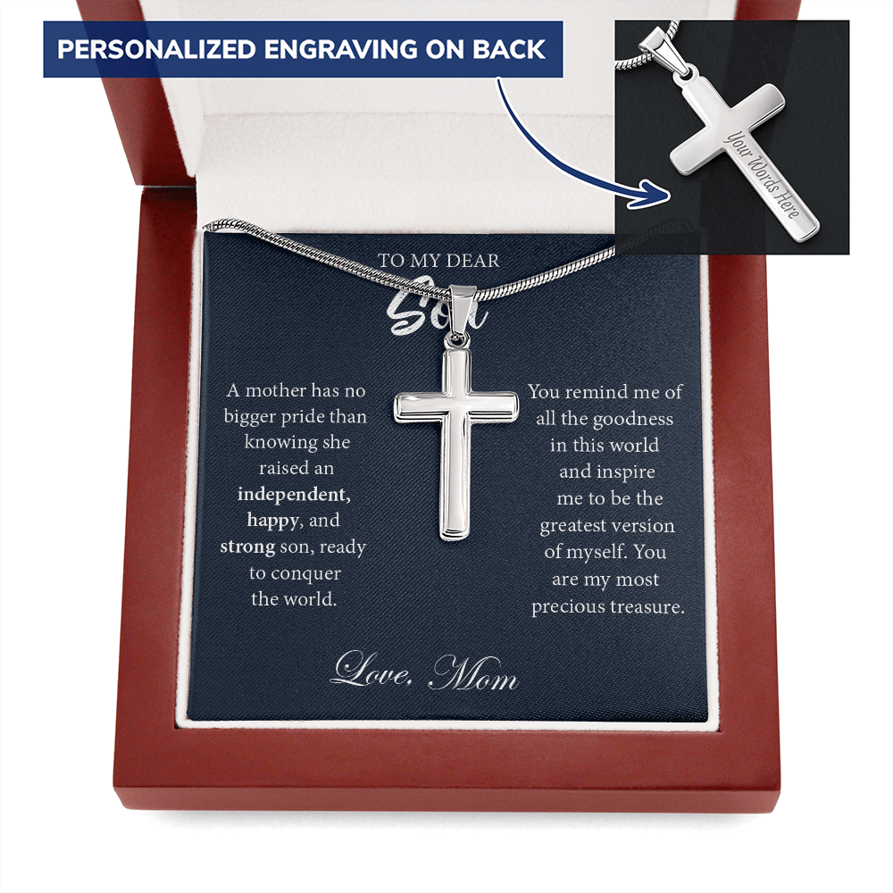 Engraved Cross Necklace Gift for Son
