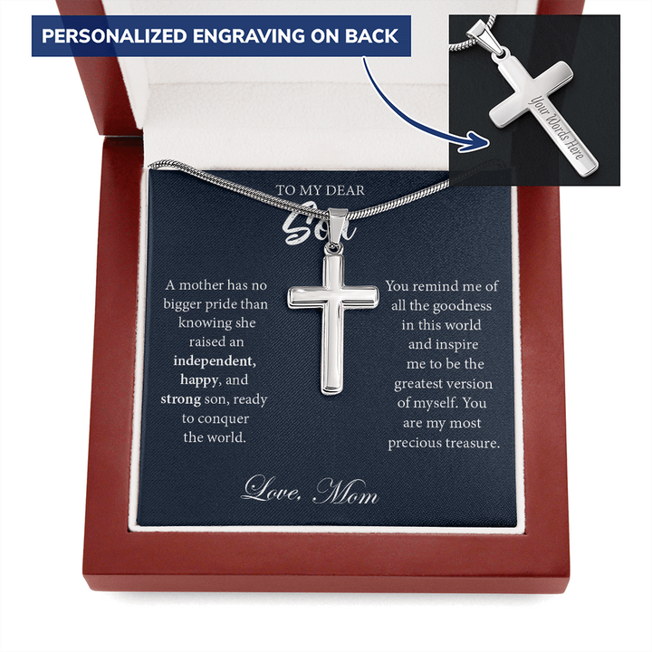 Engraved Cross Necklace Gift for Son