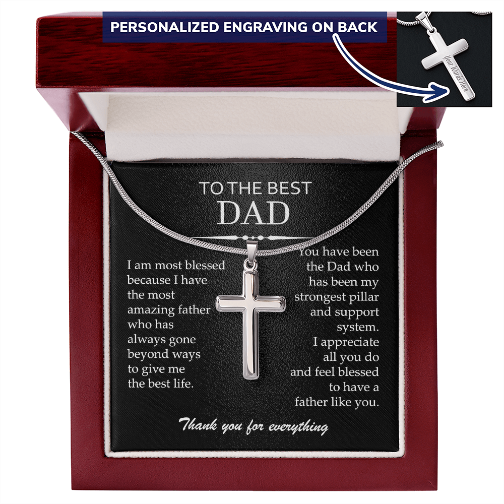 Engraved Cross Necklace Gift for Dad