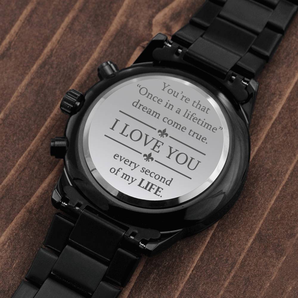 Black Engraved Watch Gift for Him