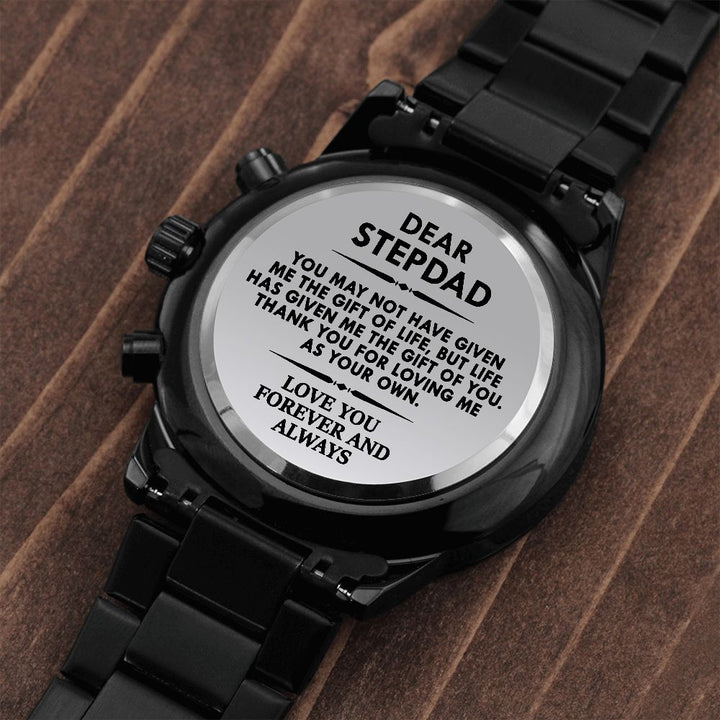 Black Engraved Watch Gift for Stepfather