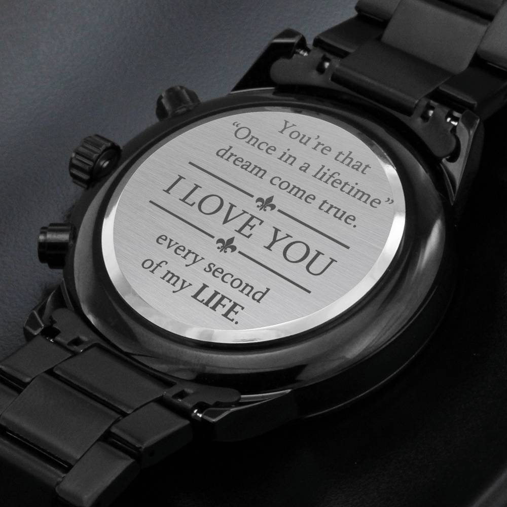 Black Engraved Watch Gift for Him