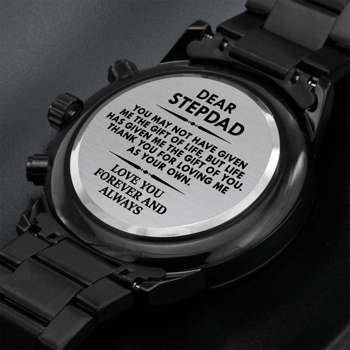 Black Engraved Watch Gift for Stepfather