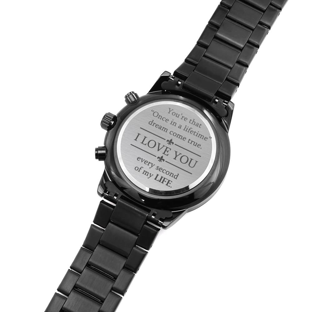 Black Engraved Watch Gift for Him