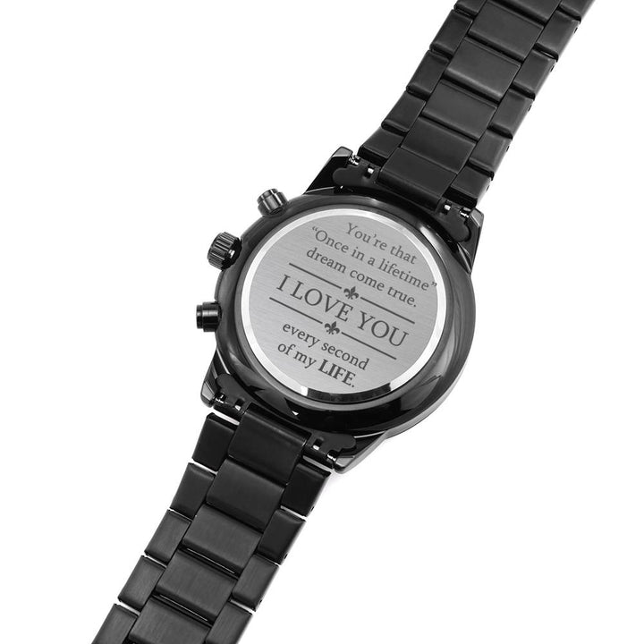 Black Engraved Watch Gift for Him