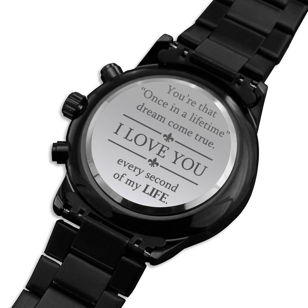 Black Engraved Watch Gift for Him