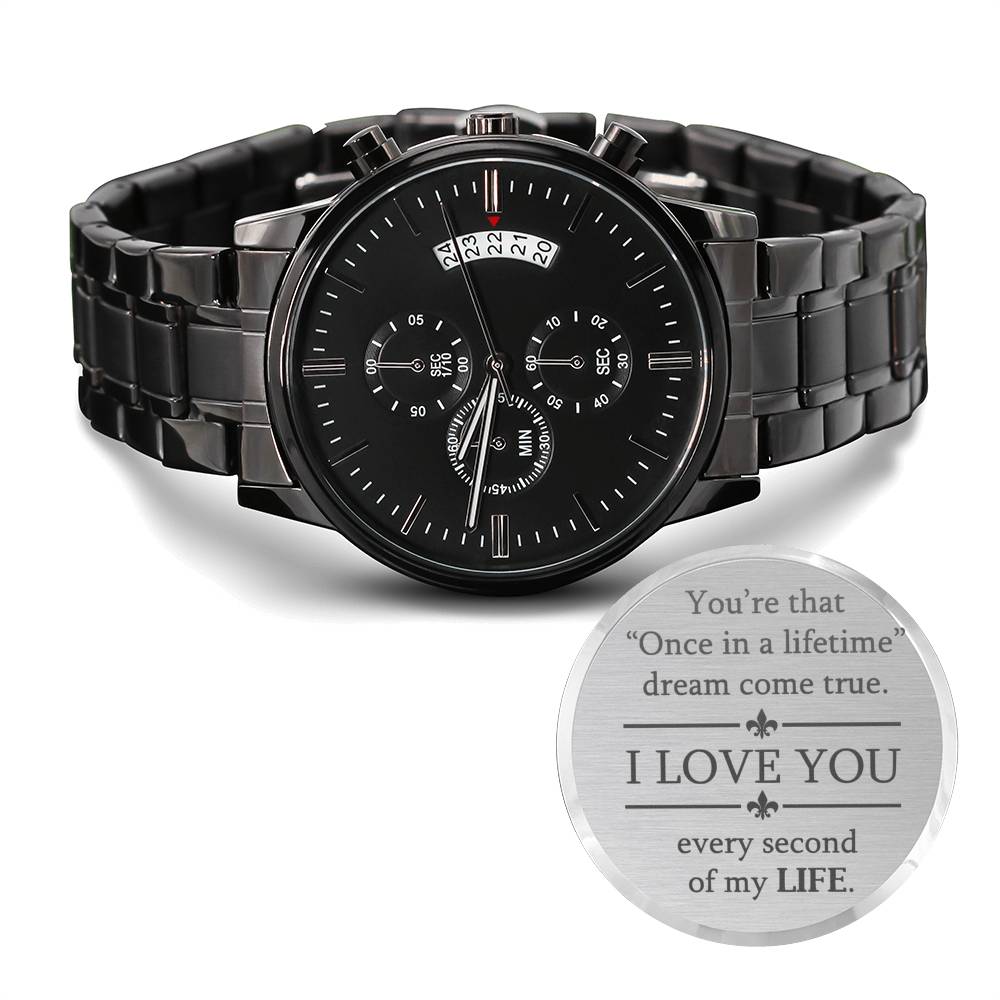 Black Engraved Watch Gift for Him