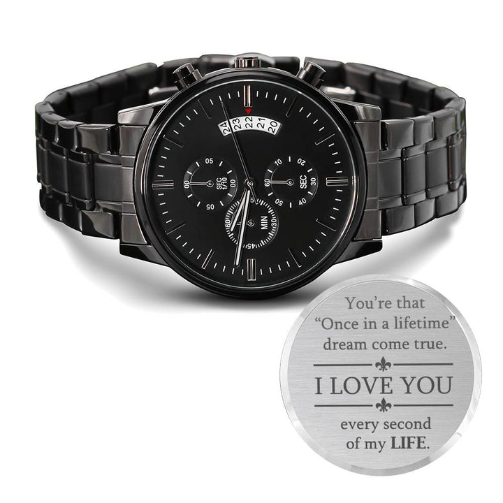 Black Engraved Watch Gift for Him