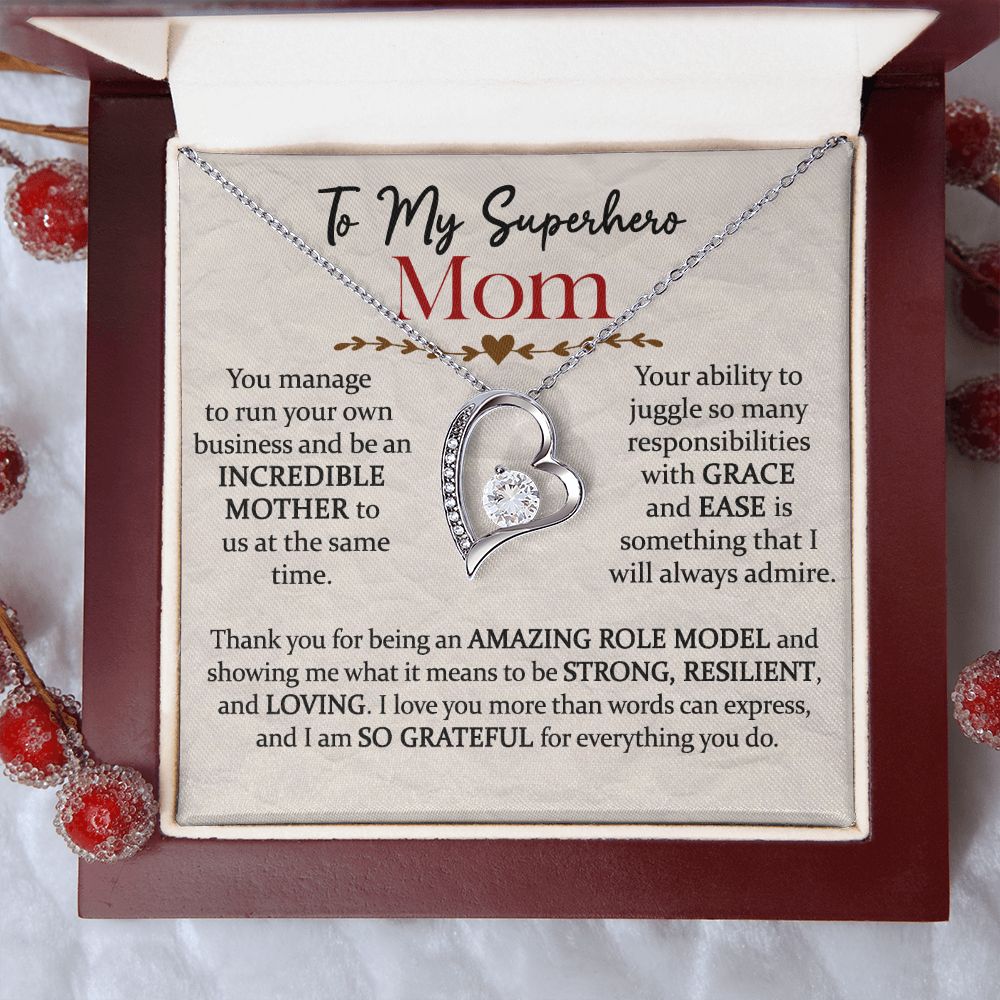 Superhero Mom Heart Necklace Gift