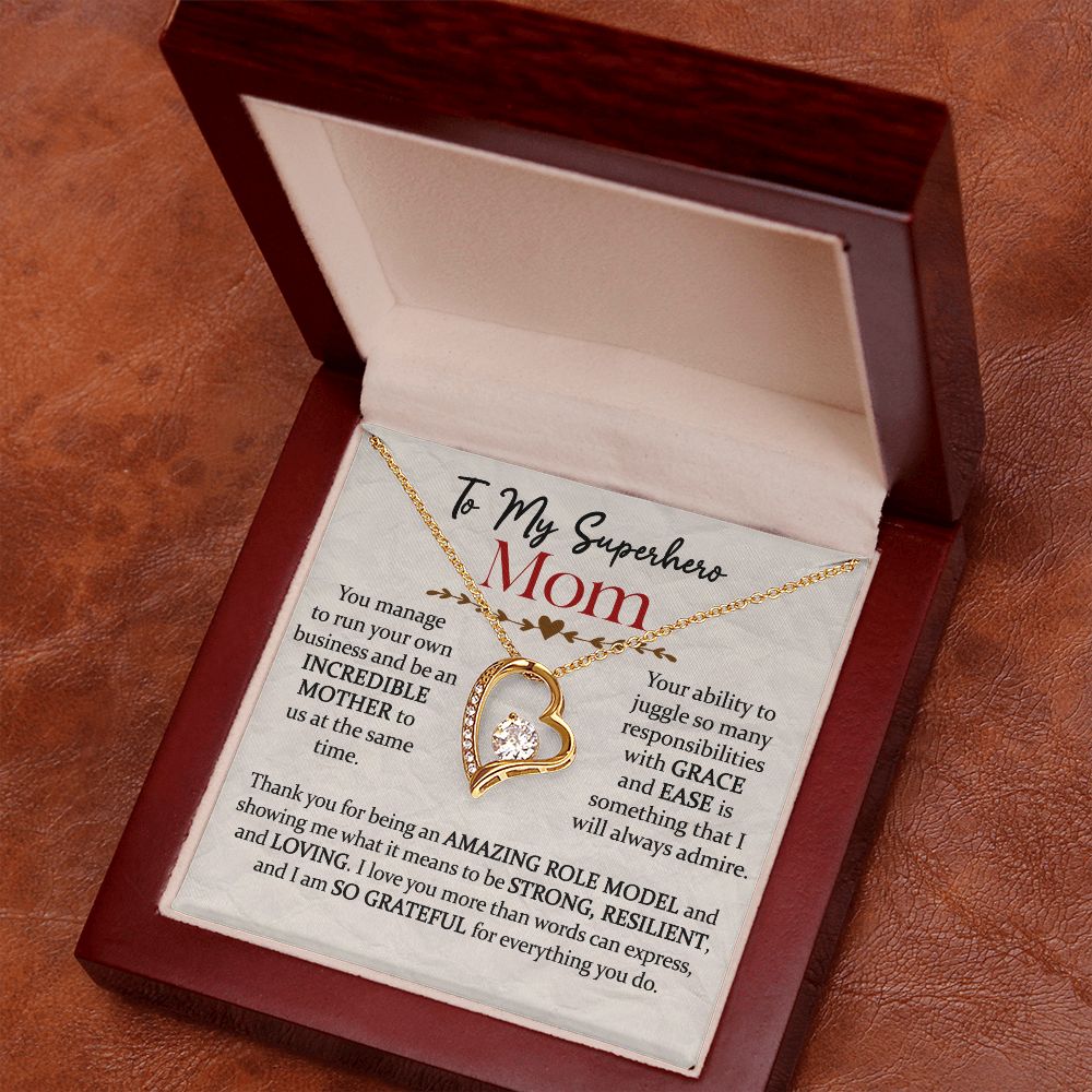 Superhero Mom Heart Necklace Gift