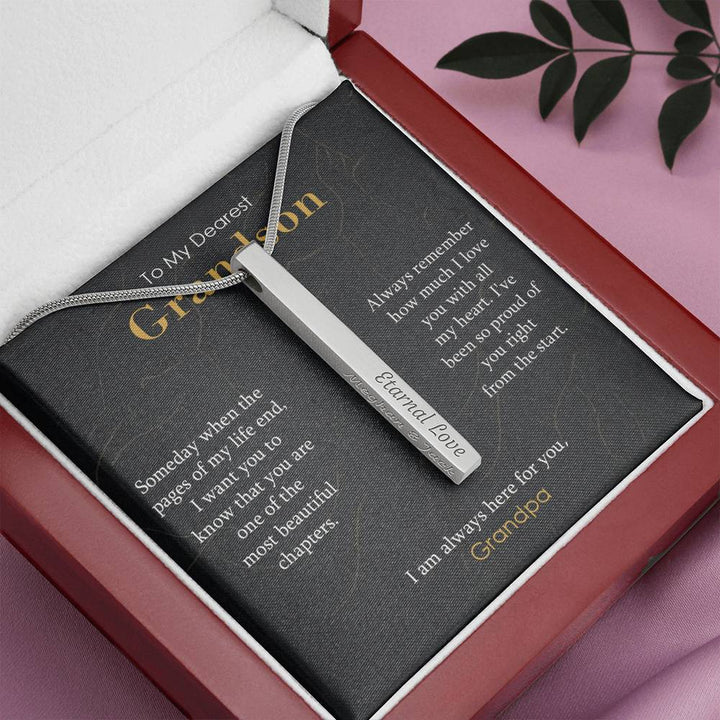 Engraved Bar Necklace Gift for Grandson