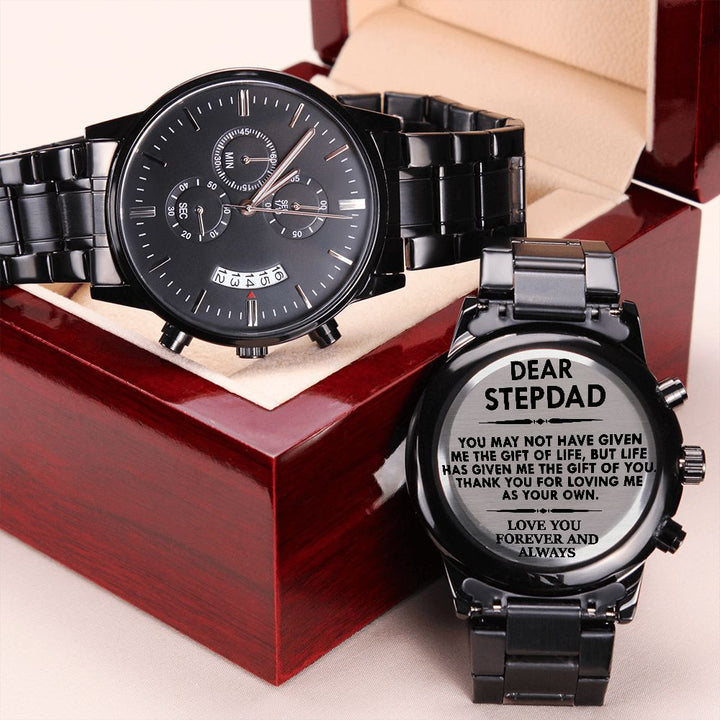 Black Engraved Watch Gift for Stepfather