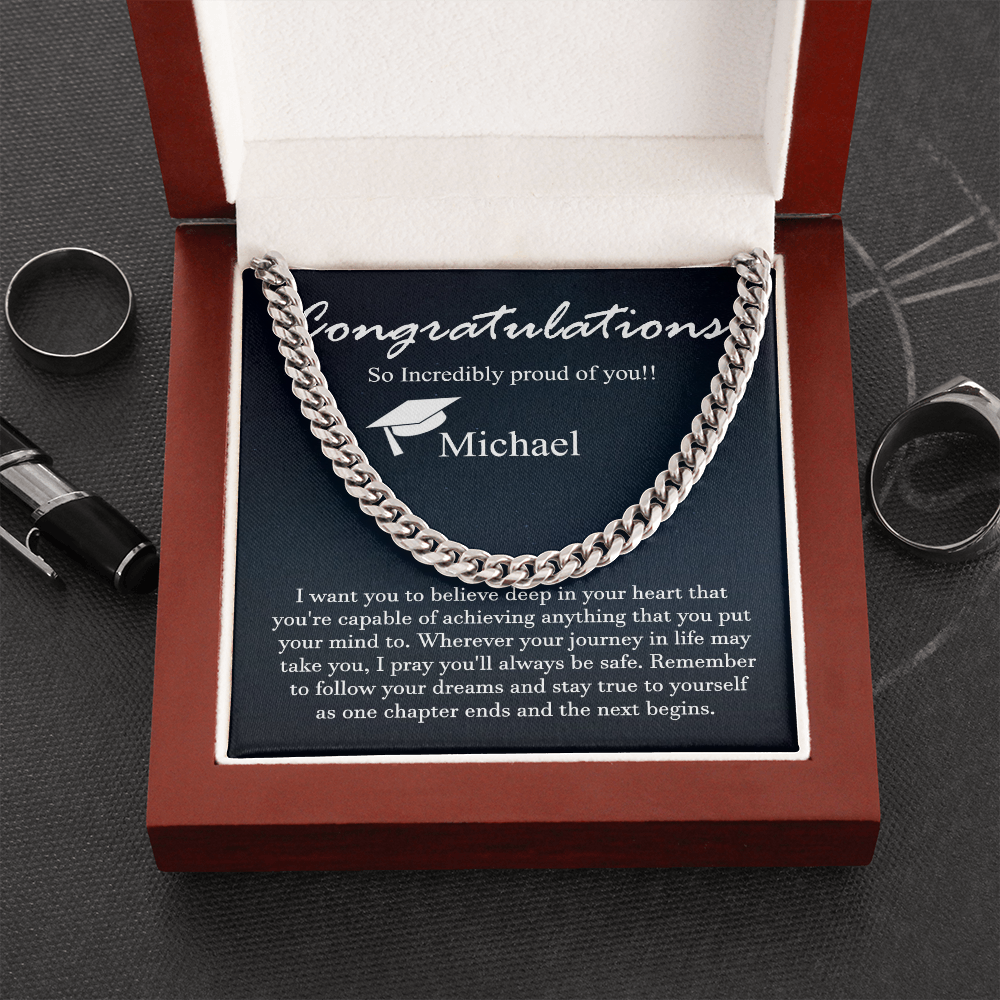 personalized cuban chain for his graduation