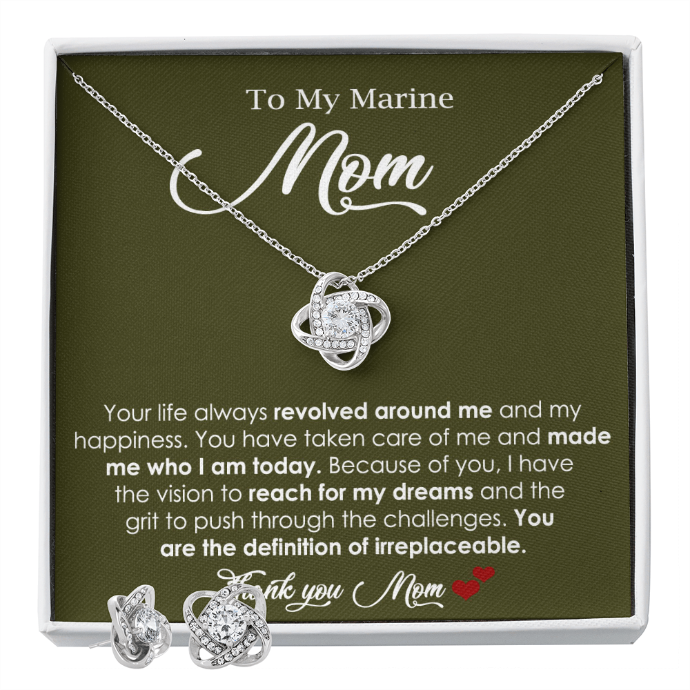 Love Knot Necklace And Earrings for Marine Mom Gift