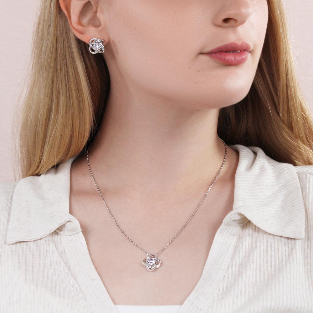 Love Knot Necklace And Earrings for Marine Mom Gift