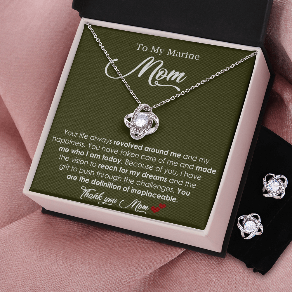 Love Knot Necklace And Earrings for Marine Mom Gift