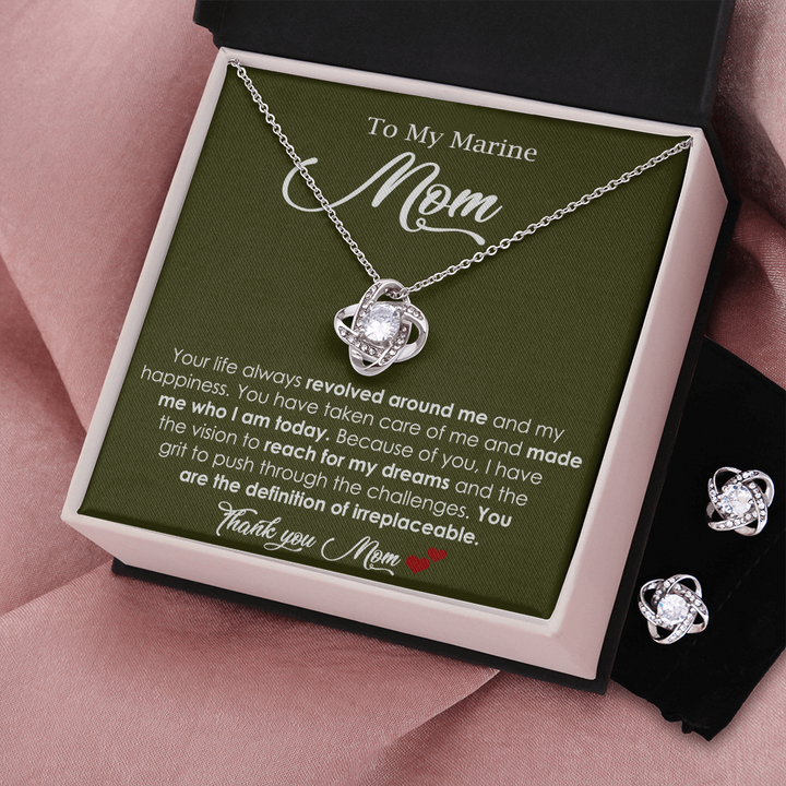 Love Knot Necklace And Earrings for Marine Mom Gift