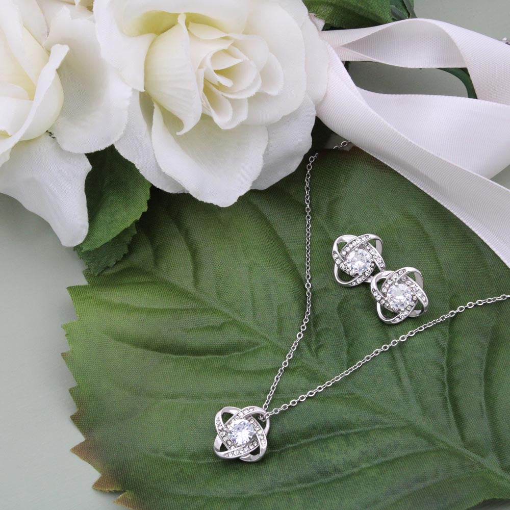 Love Knot Necklace And Earrings for Marine Mom Gift
