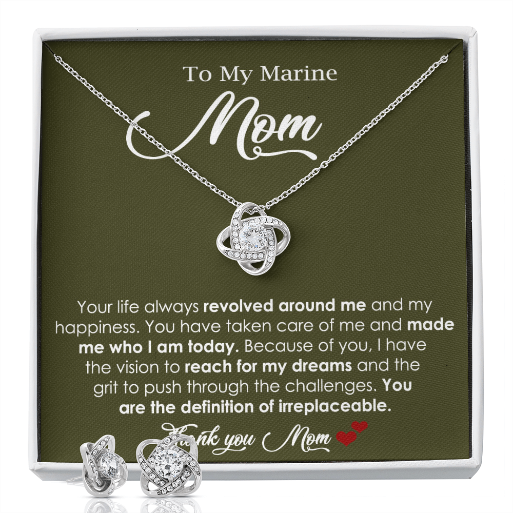 Love Knot Necklace And Earrings for Marine Mom Gift