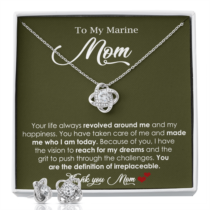 Love Knot Necklace And Earrings for Marine Mom Gift
