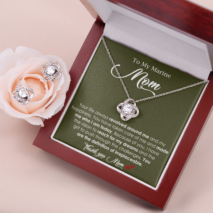 Love Knot Necklace And Earrings for Marine Mom Gift