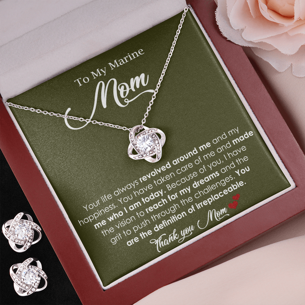 Love Knot Necklace And Earrings for Marine Mom Gift