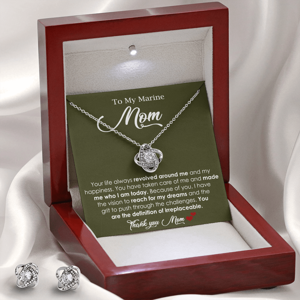 Love Knot Necklace And Earrings for Marine Mom Gift