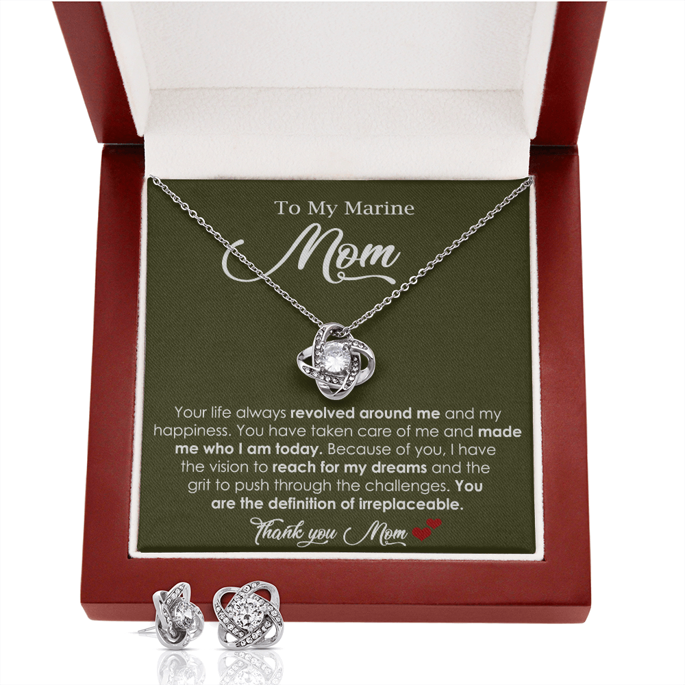 Love Knot Necklace And Earrings for Marine Mom Gift