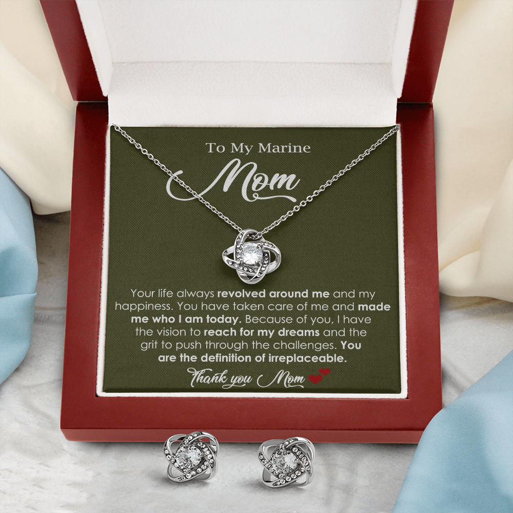 Love Knot Necklace And Earrings for Marine Mom Gift