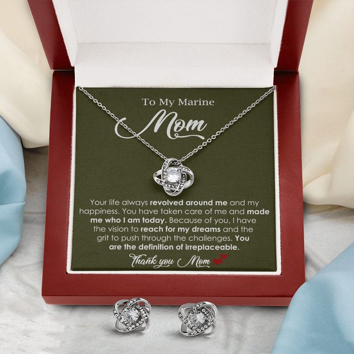 Love Knot Necklace And Earrings for Marine Mom Gift