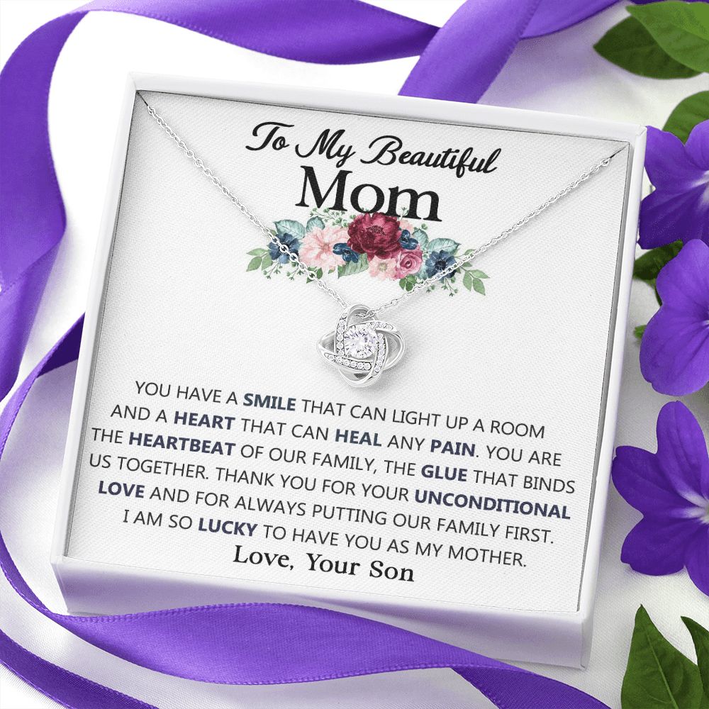 To My Beautiful Mom Knot Necklace from Lucky Son