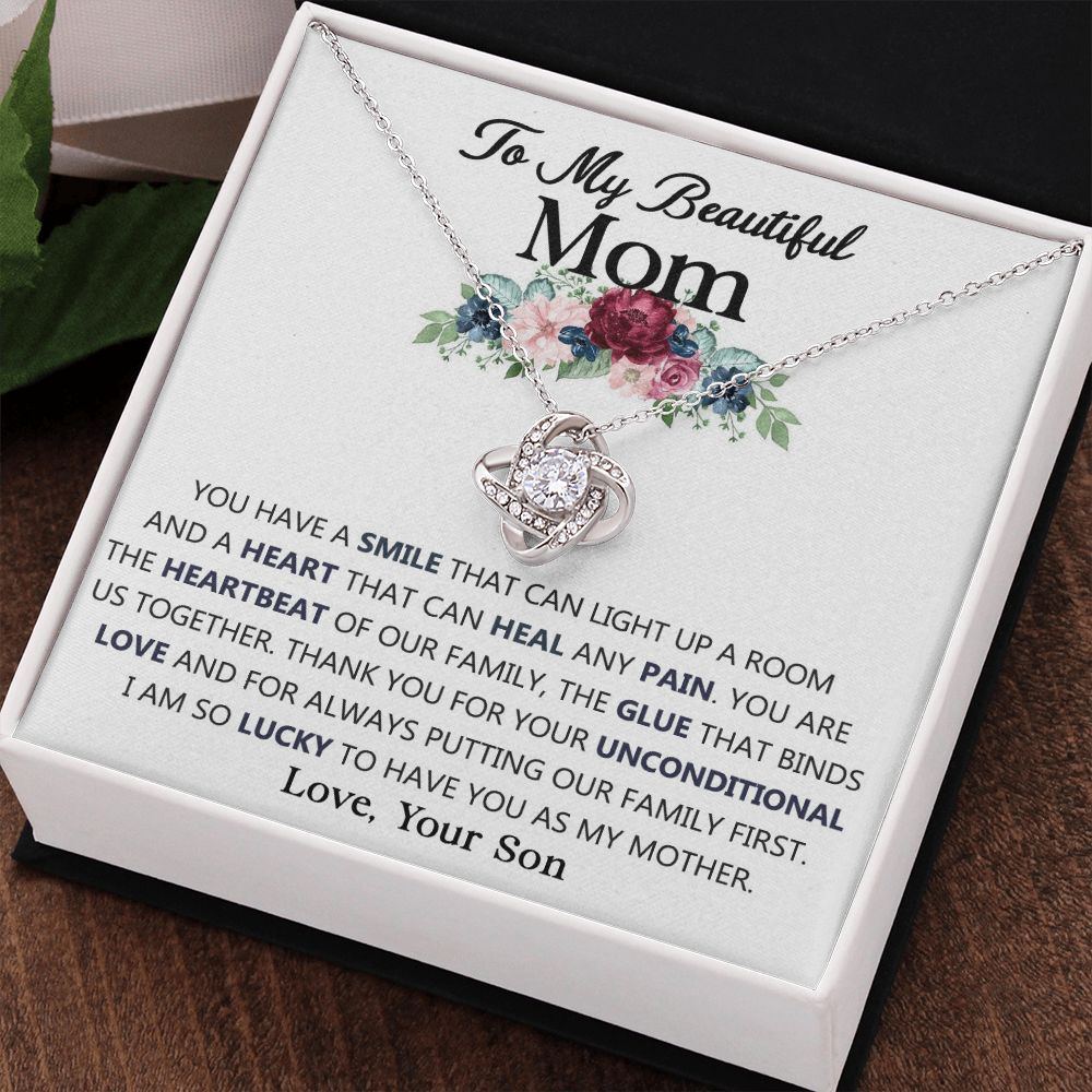 To My Beautiful Mom Knot Necklace from Lucky Son