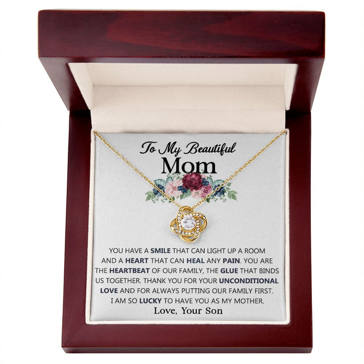 To My Beautiful Mom Knot Necklace from Lucky Son