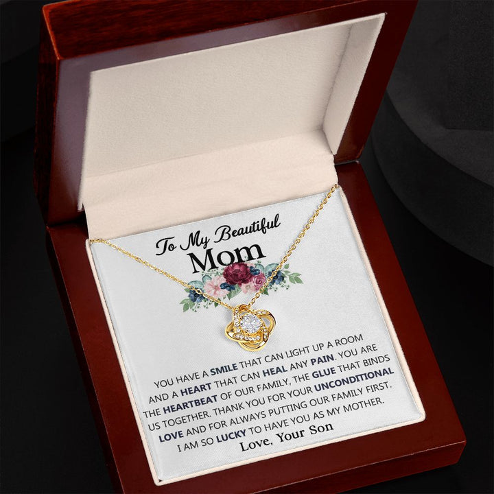 To My Beautiful Mom Knot Necklace from Lucky Son