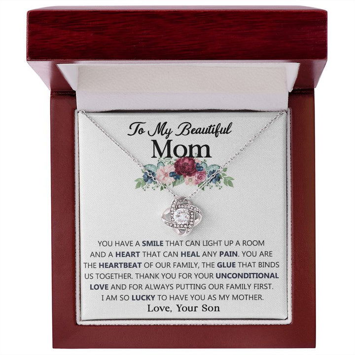 To My Beautiful Mom Knot Necklace from Lucky Son