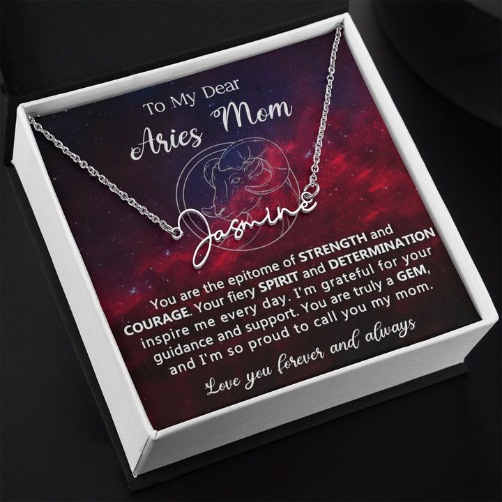 Personalized Aries Mom Name Necklace Gift
