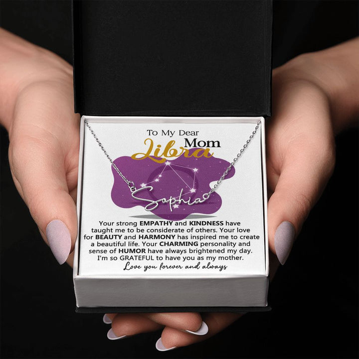 Libra Mom Name Necklace with Heartfelt Message