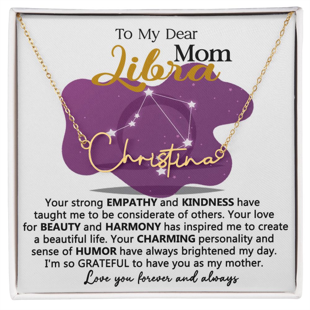 Libra Mom Name Necklace with Heartfelt Message