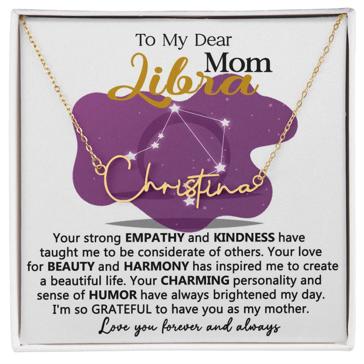 Libra Mom Name Necklace with Heartfelt Message