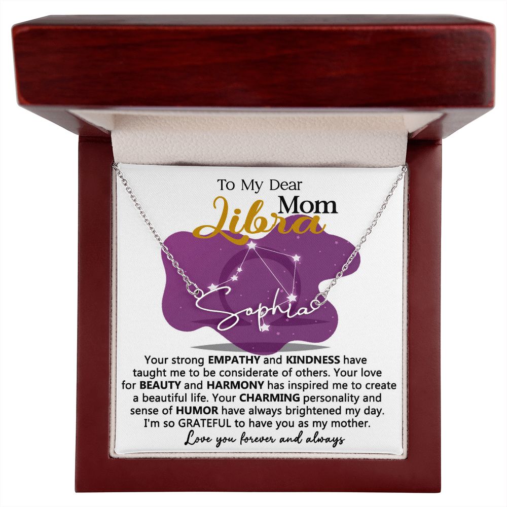 Libra Mom Name Necklace with Heartfelt Message