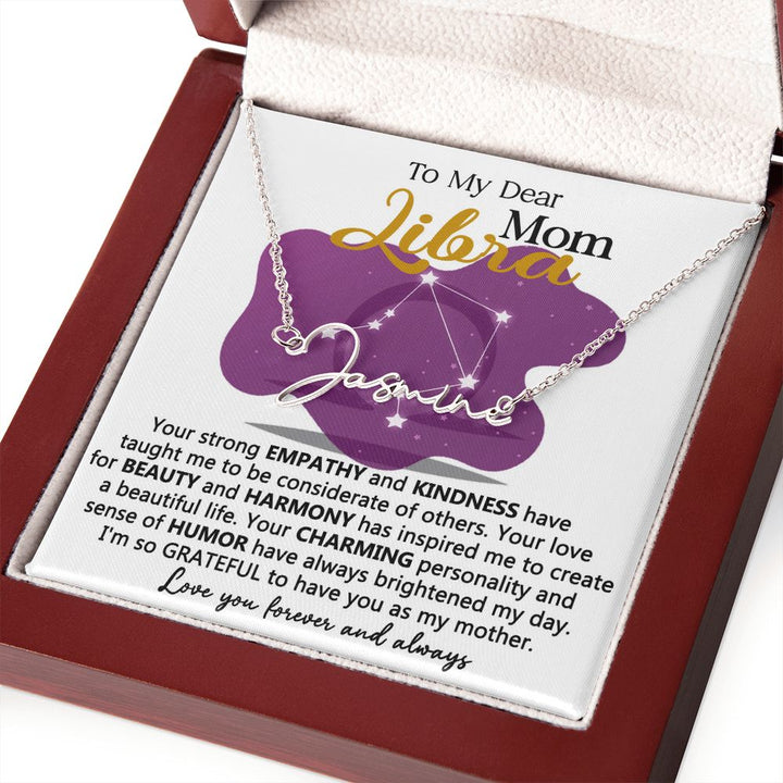 Libra Mom Name Necklace with Heartfelt Message