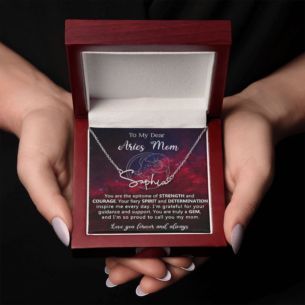 Personalized Aries Mom Name Necklace Gift