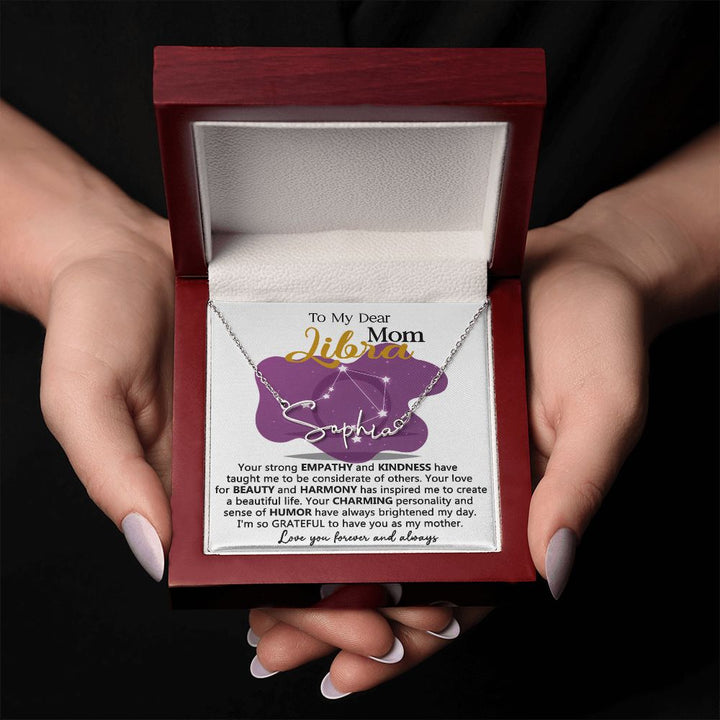 Libra Mom Name Necklace with Heartfelt Message