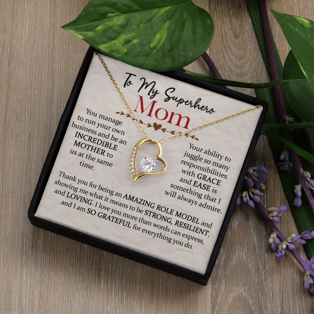 Superhero Mom Heart Necklace Gift