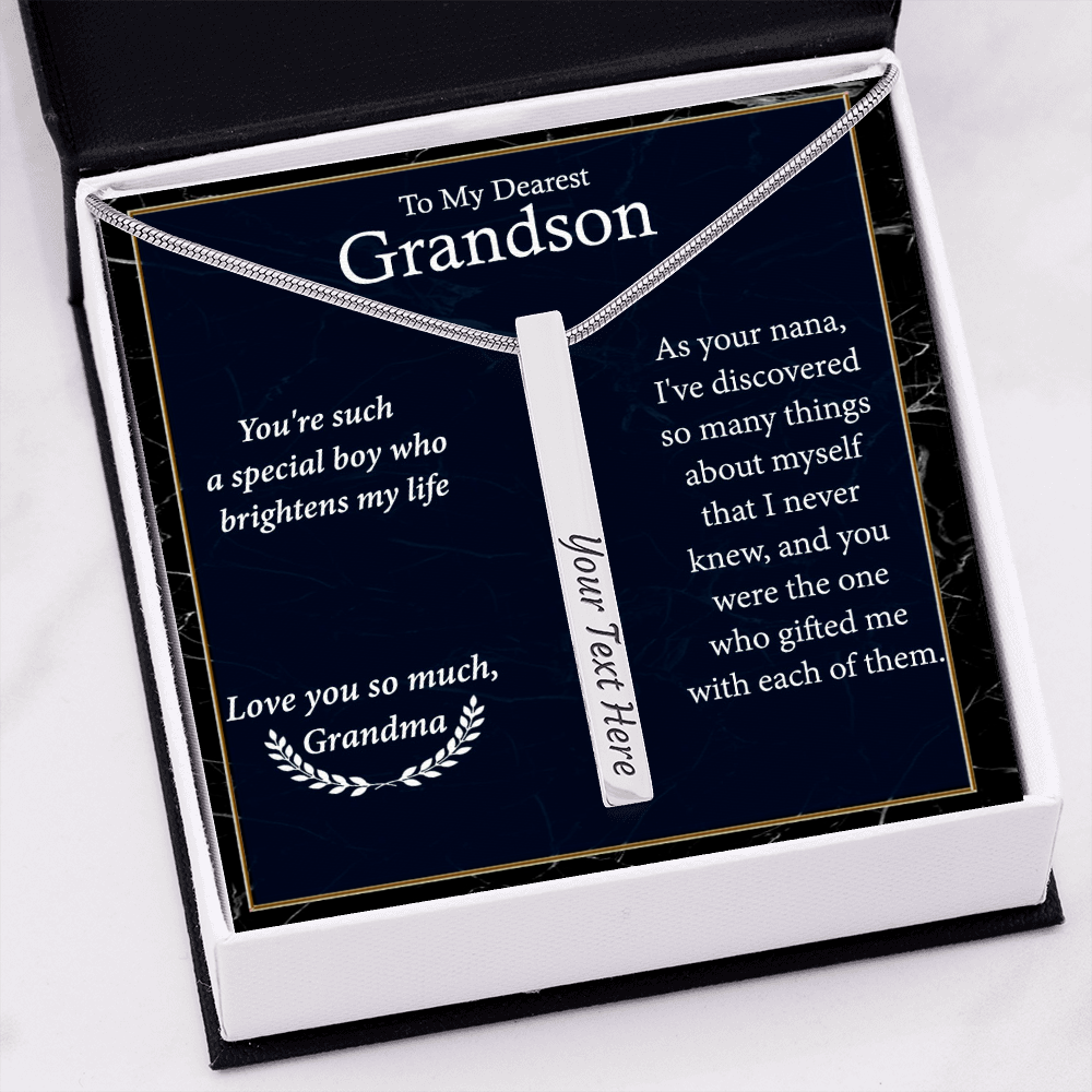 Engraved Bar Necklace Gift for Grandson From Grandma