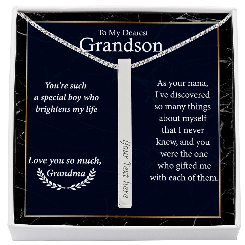 Engraved Bar Necklace Gift for Grandson From Grandma